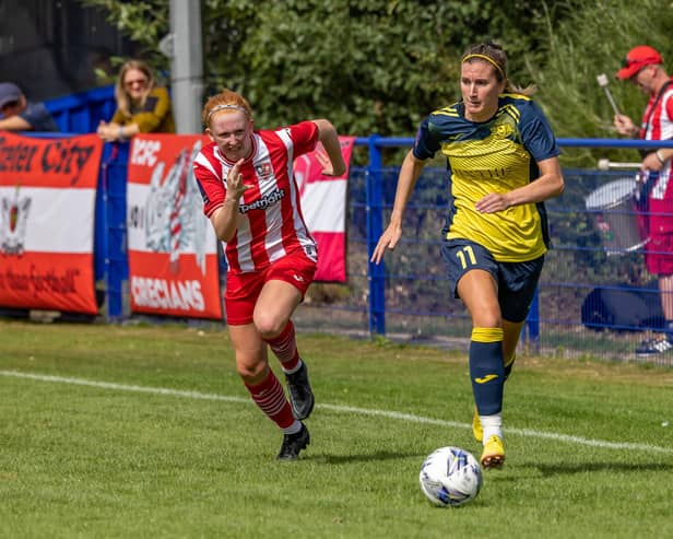 Moneyfields' Kim Whitcombe scored the opener in the FA Cup victory over Hastings United. Picture: Mike Cooter