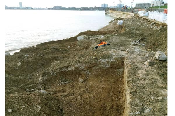 Historic seawalls uncovered in Southsea at Spur Redoubt
