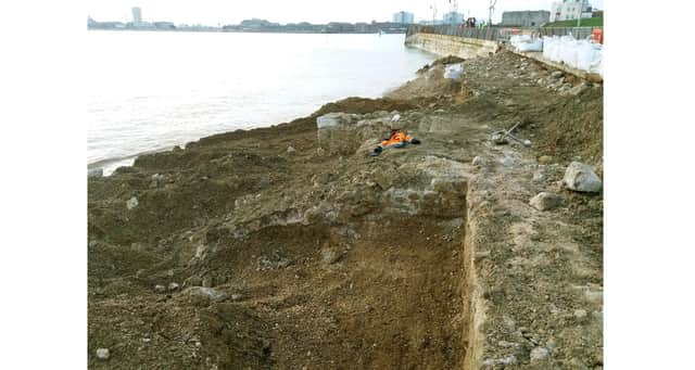 Historic seawalls uncovered in Southsea at Spur Redoubt