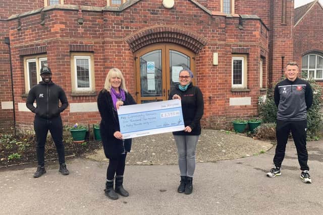 Men who completed 5km per day in November donated £1,250 to the Portchester Food Pantry. Pictured: Warren Chebby, Julie Elston Sexton, Lucy-Anne Barnett, Peter Sanderson