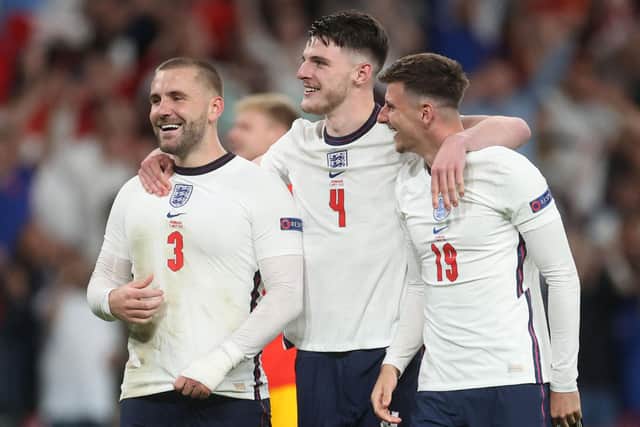 Luke Shaw, left, has been one of England's standout performers at Euro 2020. Picture: CARL RECINE.