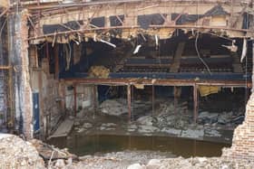 Inside the building, which has been partially demolished.