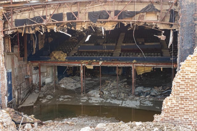 Inside the building, which has been partially demolished.