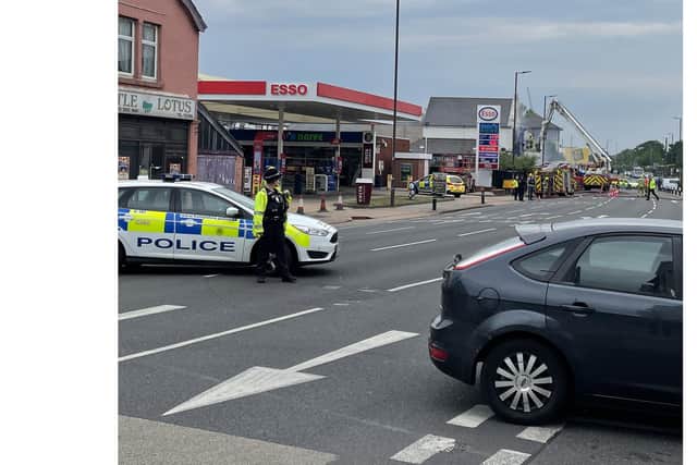Milton Road has been closed following a fire at the former Mr Pickham pub in Milton. Photo: Mike Osborn