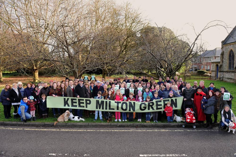 Members and supporters of Keep Milton Green gather at St James' Hospital, to campaign against plans to develop green areas of the hospital site in 2015  
Picture: Allan Hutchings (150129-221)