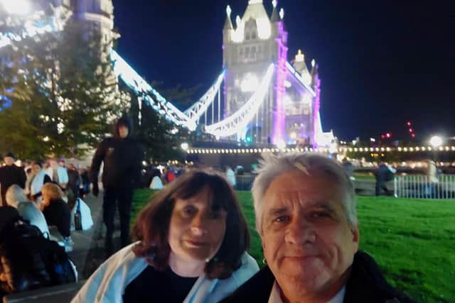 Alan Cooper and his wife Marion near Tower Bridge, 3am on Satuday, September 17