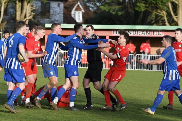 Things get heated in Horndean's defeat to Shaftesbury Picture: Neil Marshall
