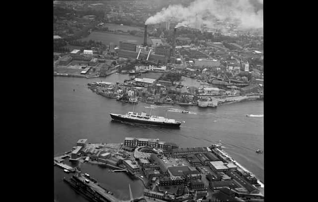 Aerial view on the HMY Britannia sailing to Portsmouth Harbour, UK, 30th May 1965. (Photo by Daily Express/Hulton Archive/Getty Images)