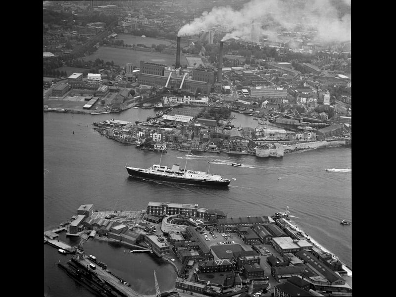 Aerial view on the HMY Britannia sailing to Portsmouth Harbour, UK, 30th May 1965. (Photo by Daily Express/Hulton Archive/Getty Images)