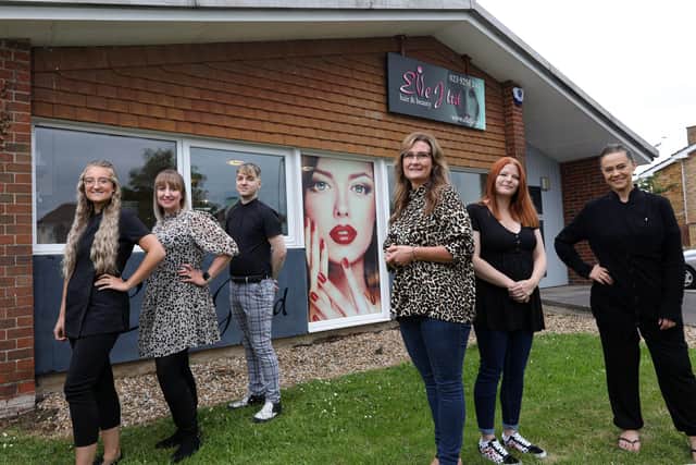 From left, Layla Alderson, Kiva Scott, Alex Summer, manager Georgie Burton, Jade Voller and Charlie Peters, all of Elle J hair and beauty salon. Picture: Chris Moorhouse (jpns 190621-25)