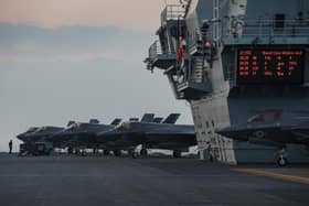 British and American F-35 jets pictured on the flight deck of HMS Queen Elizabeth. Photo: LPhot Belinda Alker