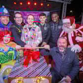 Palmerston Road Christmas Lights Switch On at Southsea on Thursday 23rd November 2023

Pictured: Santa with the Lord Mayor, Tom Coles and Mayoress, Nikki Coles with Wave 105 presenter, Mark Collins with Pompey football players and cast of Alladin from New Theatre Royal.

Picture: Habibur Rahman