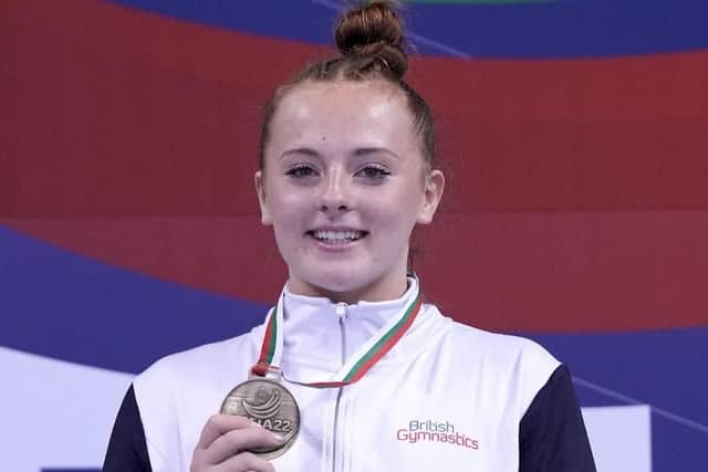 Comfort Yeates, 17, at the World tumbling championships after winning two gold medals