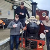 The directors of the new Hayling Light Railway Trust, Cliff Robinson, Chris Martin and Malcolm Harris, take a break from their volunteering duties to toast the new venture with a cup of railway tea.