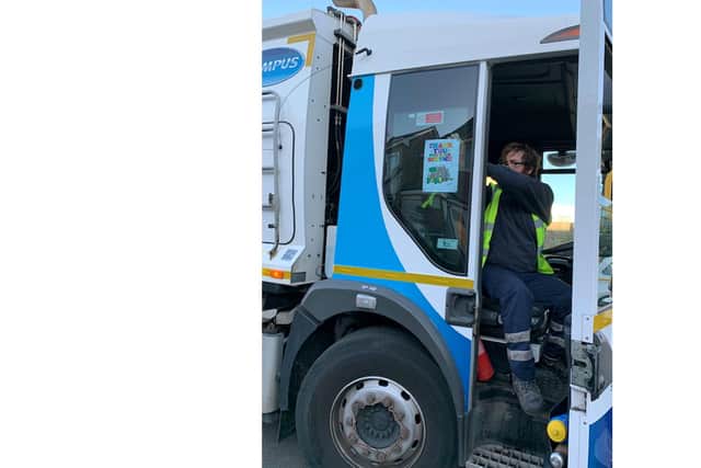 Some staff decided to display a thank-you message in the cab of their lorry.