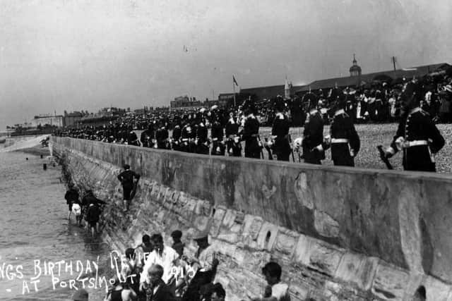 The King's birthday review in 1913 with crowds from Clarence Pier,  Southsea, to the Hot Walls. Picture: Stephen Cribo: S. Cribb/ Mick Cooper collection.