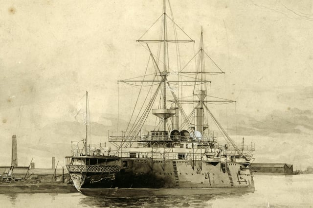 HMS Royal Oak a Royal Sovereign-class pre-dreadnought battleship at anchor in Portsmouth following her commissioning on 14 January 1896 at the Royal Dockyard Portsmouth, Portsmouth, England.  (Photo by Hulton Archive/Getty Images)