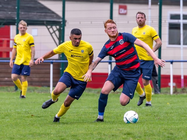 Paulsgrove (red/blue) v Baffins Milton Rovers Reserves. Picture: Mike Cooter
