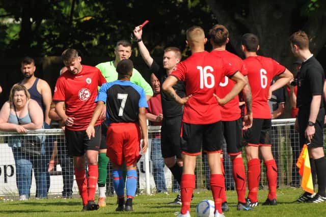 Locks' Chay Dugan is sent off. Picture by Ian Grainger.