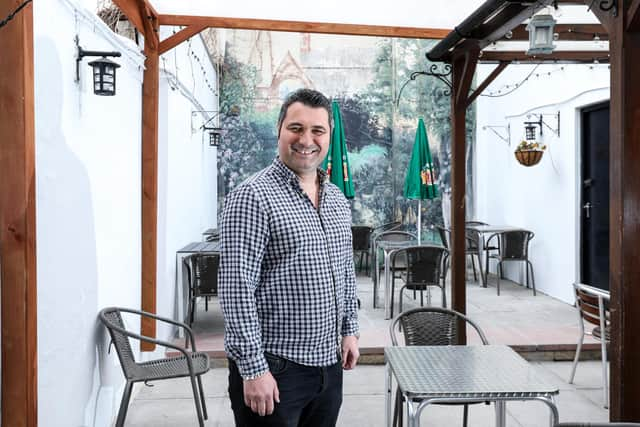 Landlord Tom Yaman will be reopening the The Duke of Devonshire, Albert Rd, Southsea, on Monday. There will be table service only and customers will be seated in this garden area. Picture: Chris Moorhouse      (100421-16)