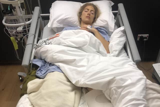 Vanessa Ruck in hospital after the accident in 2014 which shattered her right shoulder and right hip