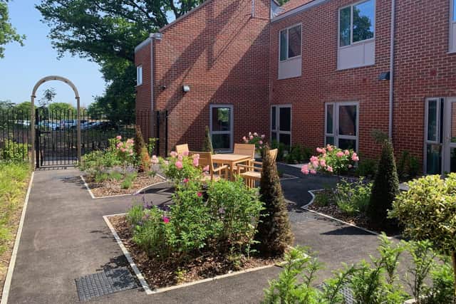 Denmead Grange care home's garden, where residents were reunited with family and friends at a distance