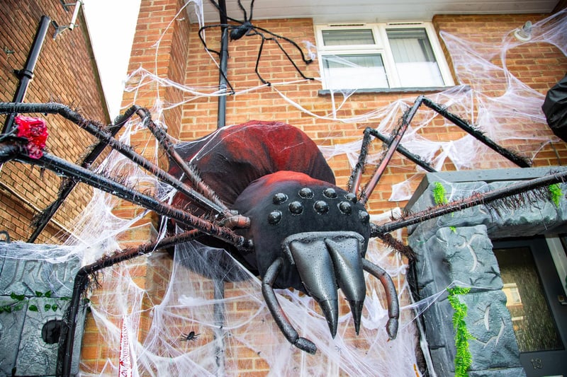 Becky Donnelley has dressed her house in giant homemade Halloween decorations in aid of raising money for The Rowans hospice

Pictured - Incredible handmade Halloween displays in Becky's front garden

Photos by Alex Shute