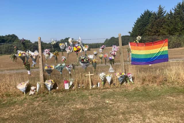 A shrine set up at the recreation in Hillson Drive, Fareham, in memory of Wiggy Symes, who died after a dog attack there Picture: Steve Deeks
