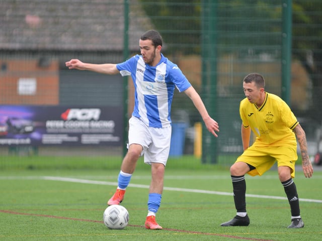 Harvest (yellow) v Overton. Picture by Martyn White