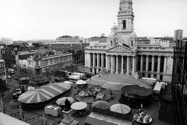 A unique view of the Lord Mayor's charity funfair set-up in Guildhall Square on March 21, 1994. The News PP3937