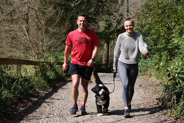 Pictured is Martin and Liberty Griffin with their dog Mac.
Picture: Sam Stephenson.