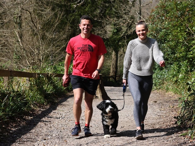 Pictured is Martin and Liberty Griffin with their dog Mac.
Picture: Sam Stephenson.