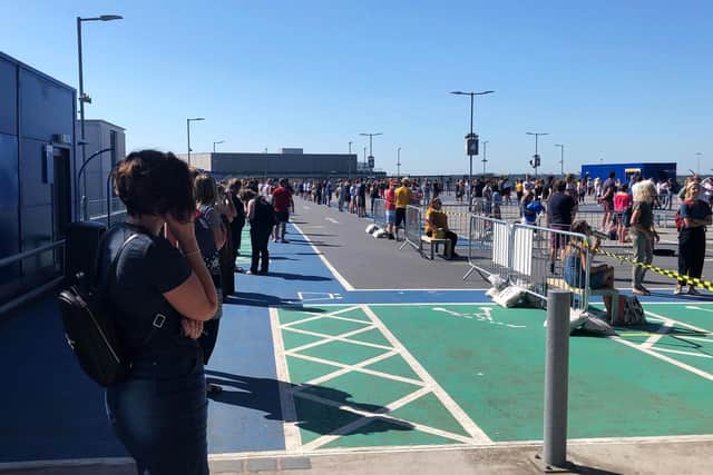 Members of the public are seen queuing around the car park to gain entry into the newly reopened Southampton branch of IKEA on June 1 in Southampton (Photo by Naomi Baker/Getty Images)