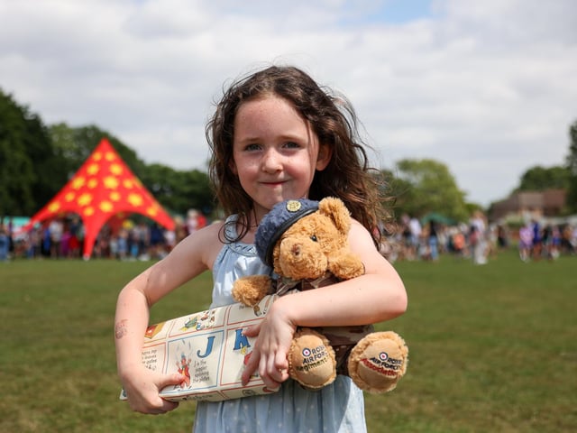 Amelia Tyler, 5 and teddy Dennis won the Teddy Bears' Picnic prize