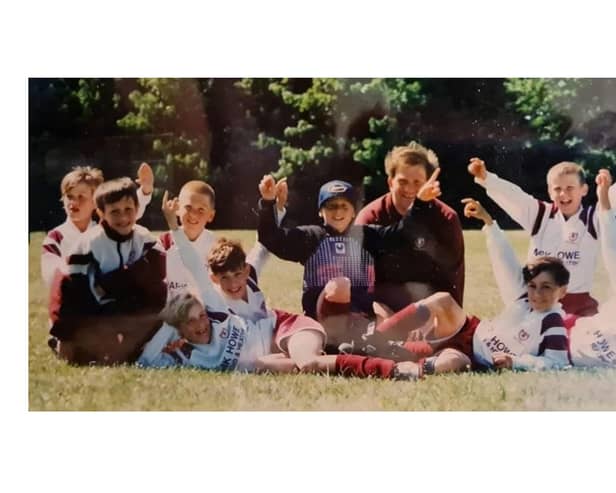 Castle Royals Youth circa 1990s. From left - Jack Wilkinson, Josh Samphier, Adam Bogard, Simon Woods (laid on floor), Luke James, Lewis Ashton, (Steve Woods), Chris Heslin, Stuart Long, James Heslin.