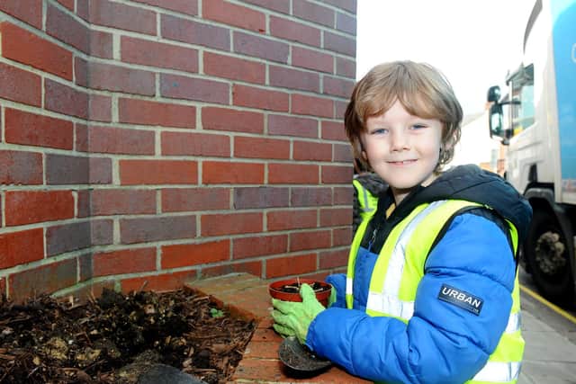 Year 2 pupils from Bramble Infant School and Nursery in Southsea, planted flowers outside the Co-op in Fawcett Road, Southsea, on Tuesday, March 23, as part of the Wilder Portsmouth scheme.
Pictured is: Wesley Purslove (7).
Picture: Sarah Standing (230321-5351)