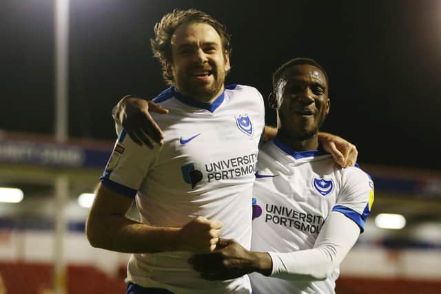 Brett Pitman with former Pompey team-mate Viv Solomon-Otabor