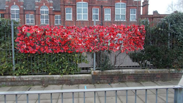 Children at Lyndhurst Junior School marked Armisitce Day with the creation of a poppy wave.