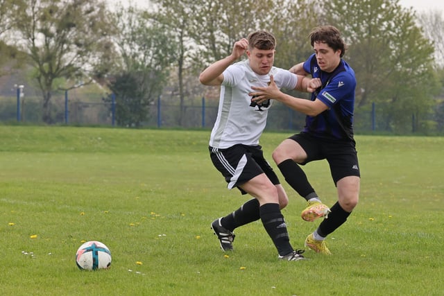 Action from the City of Portsmouth Sunday Football League Division Three match between Pompey Chimes (white shirts) and Horndean Hawks. Picture: Kevin Shipp