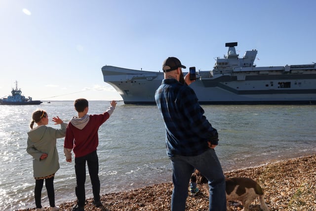 HMS Prince of Wales leaving Portsmouth on 12th February, 2024, to take part in NATO exercise Steadfast Defender - working with NATO Partners off the coast of Norway.