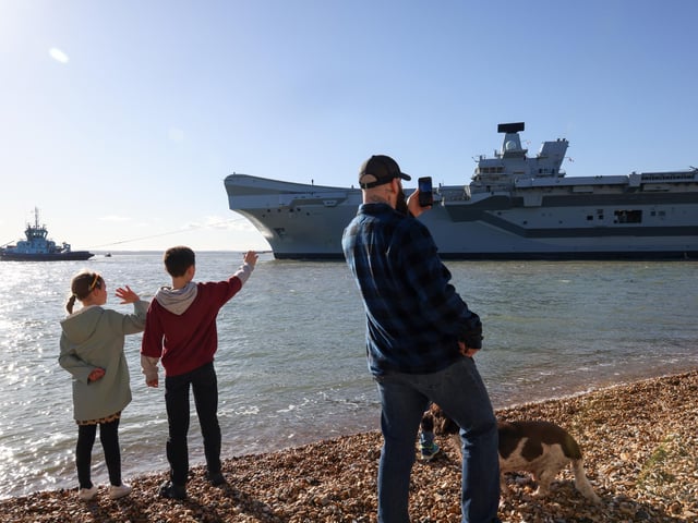 HMS Prince of Wales leaving Portsmouth on 12th February, 2024, to take part in NATO exercise Steadfast Defender - working with NATO Partners off the coast of Norway.