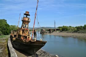 LV72 Juno, the lightship, which helped save guide thousands of troops through a minefield during D-Day. Here she is pictured rusting on a Welsh mud bank in May 2019