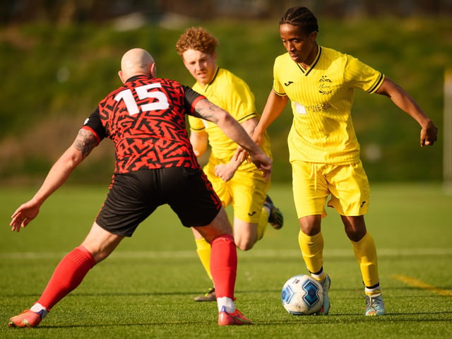 Action from Harvest's 4-1 win at home to Locks Heath (red and black kit) in the Hampshire Premier League. Picture: Keith Woodland (180321-1064)