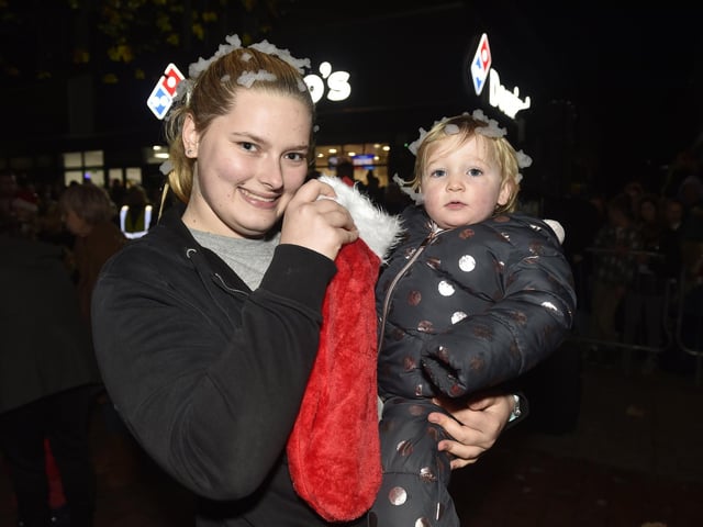 Ruby Judson and Ava Shilton, 1, enjoy the Portchester Christmas Lights switch on.  Picture: Sarah Standing (291124-6795)
