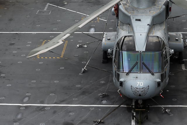 A general view of a Merlin helicopter on the flight deck of HMS Illustrious. Photo by Dan Kitwood/Getty Images