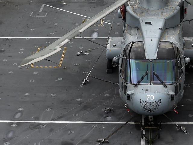 A general view of a Merlin helicopter on the flight deck of HMS Illustrious. Photo by Dan Kitwood/Getty Images