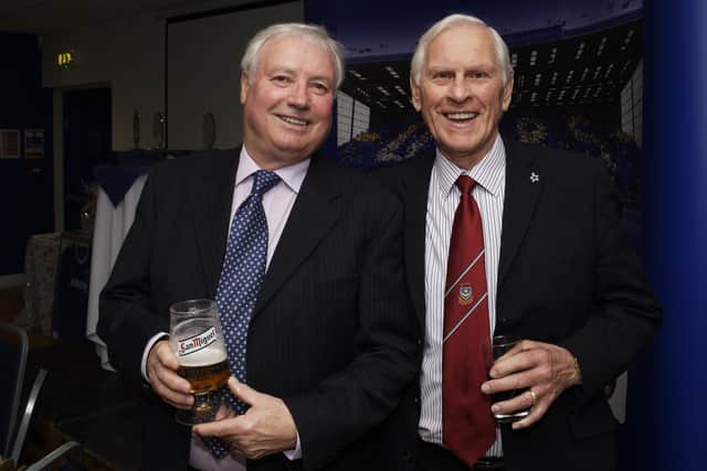 Colin Garwood (left) seen here with Ray Crawford, was inducted into Pompey's Hall of Fall in April 2017. Picture: Neil Marshall