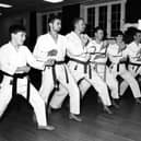 John Herring from Lovedean Karate club flying towars the rest of the group in 1991. The News PP4880