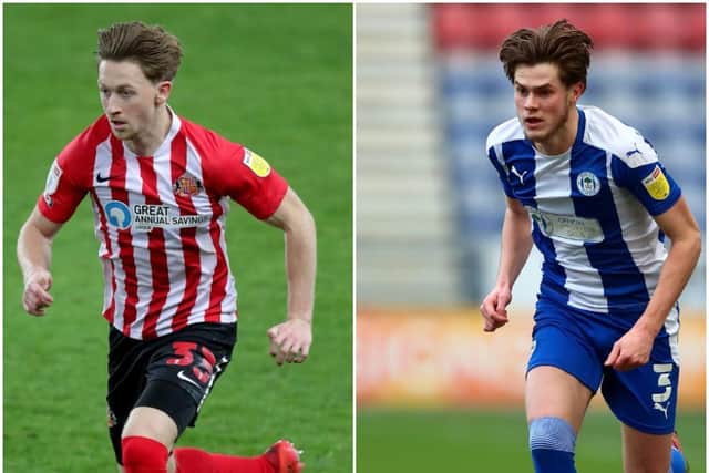 Sunderland's Denver Hume, left, and Wigan's Tom Pearce, right, have been touted as wing-back options for Pompey.