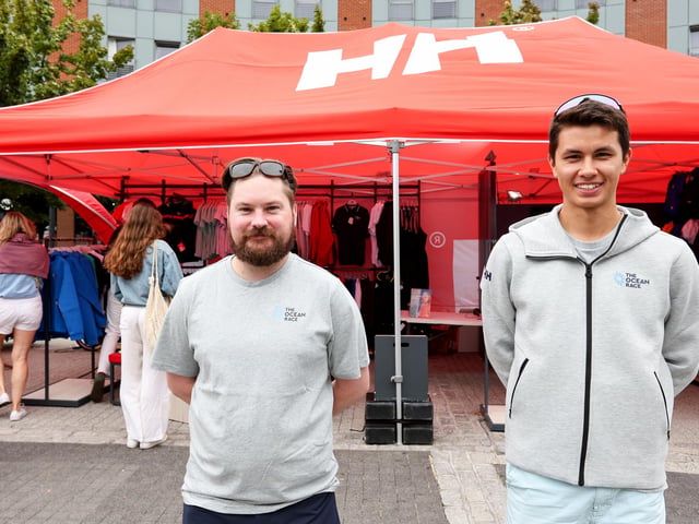 Joe Bradley and Will Symonds on the Helly-Hansen stand. Picture: Chris Moorhouse (160825-15)
